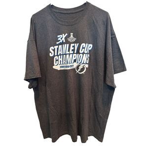 Tampa Bay Lightning 3 Times Stanley Cup Champions T-Shirt 2XL Gray‎ Cotton Blend